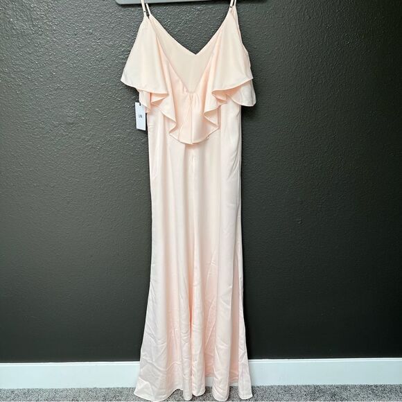REVOLVE, LPA V Neck Ruffle Gown in Champagne - Picture 5 of 16